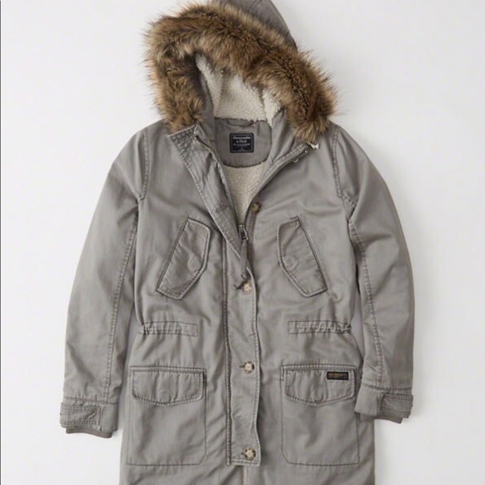 Sherpa lined twill parka - grey